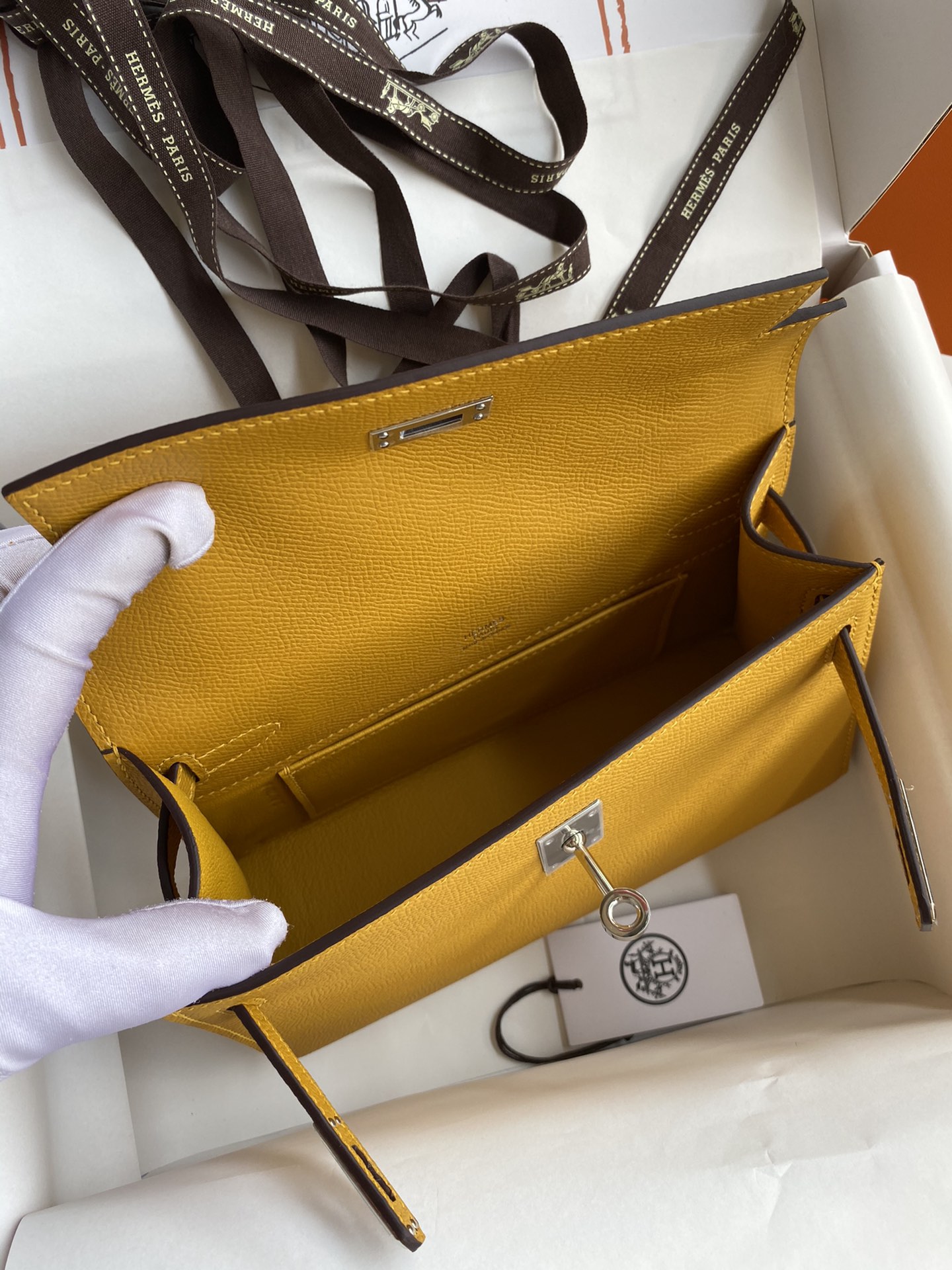 Hermes Mini Kelly Pochette 22cm Bag In Yellow Omber Epsom Leather